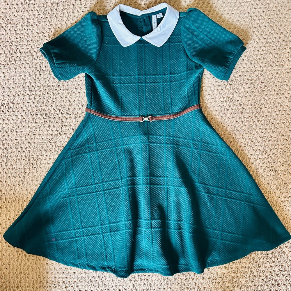 Janie and Jack Teal Plaid Dress with White Collar